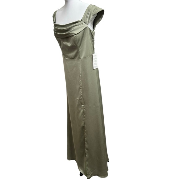 NEW STACEE Off-the-Shoulder Floor-Length Stretch Satin Dress Sz 12 - Picture 5 of 8